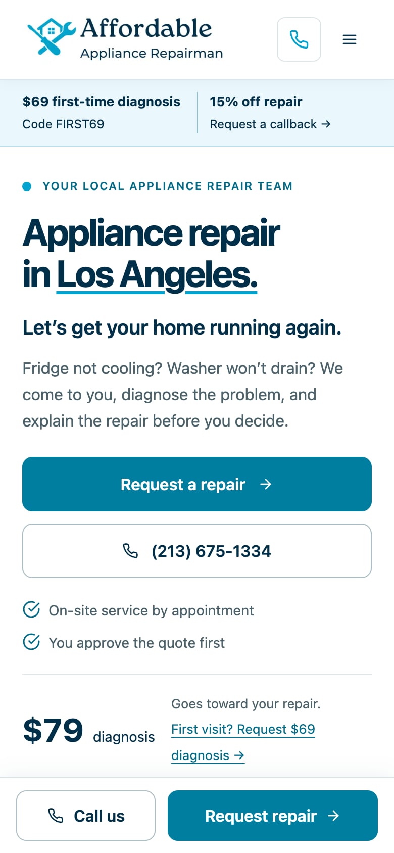 Affordable Appliance Care — mobile website